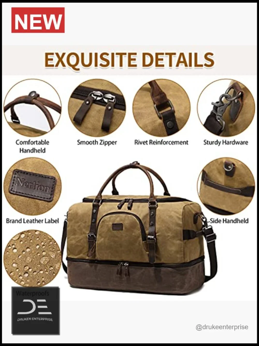 Canvas Leather Weekender Bag with Shoe Compartment Travel Duffel